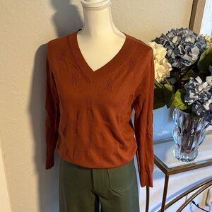 Rust coloured V-neck sweater size small